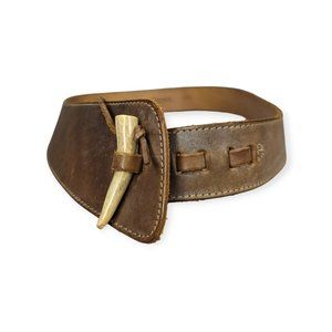 Vintage Banana Republic Save the Tiger 100% Leather Belt with Bone Buckle